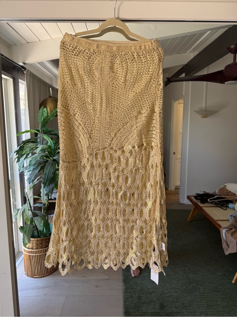 Handcrafted Crochet Midi Skirt in Beige